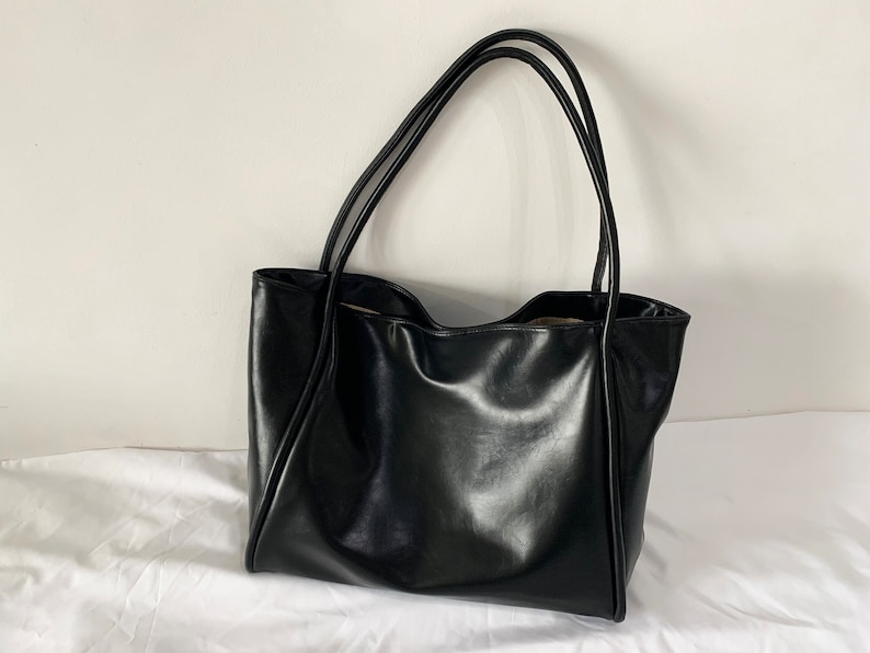 PU Leather Tote Bag for Women, Large Leather Shoulder Bag, Hobo Bag Hand Bag, Travel Bag Shopping Bag, Mother's Day Gift for Her Czarny
