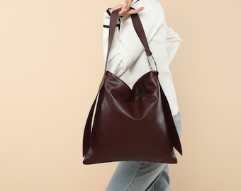 Leather Tote Bag for Women, Leather Shoulder Bag, Leather Top Hand Bag, Shopping Bag, Slouchy Bag Hobo Bag, Mother's Day Gift for Her