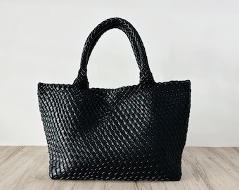 Leather Woven Tote Bag, Women Woven Shoulder Bag, 2 in 1 Totes Bag Shopping Bag, Daily Top Handle Bag, Gift for Her