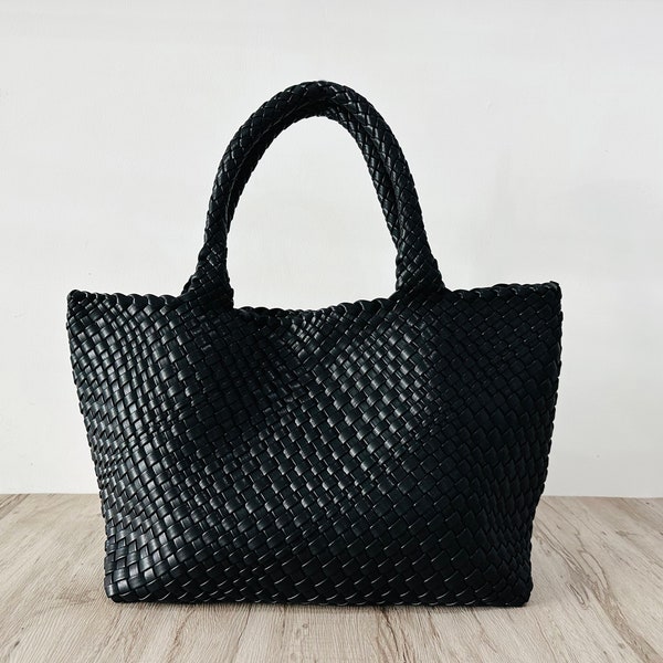 Leather Woven Tote Bag, Women Woven Shoulder Bag, 2 in 1 Totes Bag Shopping Bag, Daily Top Handle Bag, Gift for Her