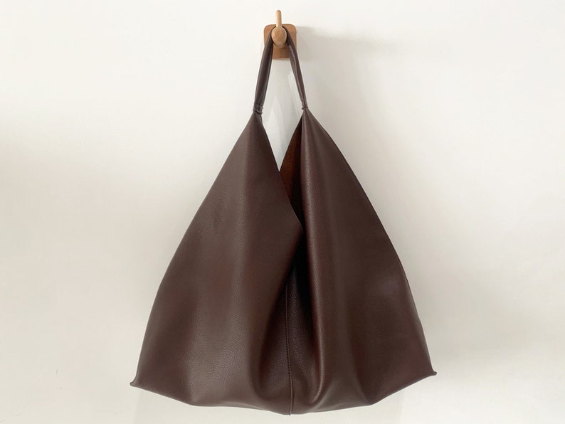 Soft Leather Tote Bag for Women, Vegan Leather Slouch Bag, Shopping Bag Leather Shoulder Bag for Girl, Hobo Bag, Daily Hnadbag for Girl Dark Brown