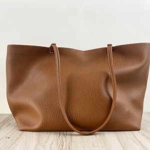 Zacht leer Tote tas voor vrouwen, veganistisch leer slouch tas, boodschappentas lederen schoudertas, slouchy tas hobo tas, cadeau voor Gilr/vrouw Bruin