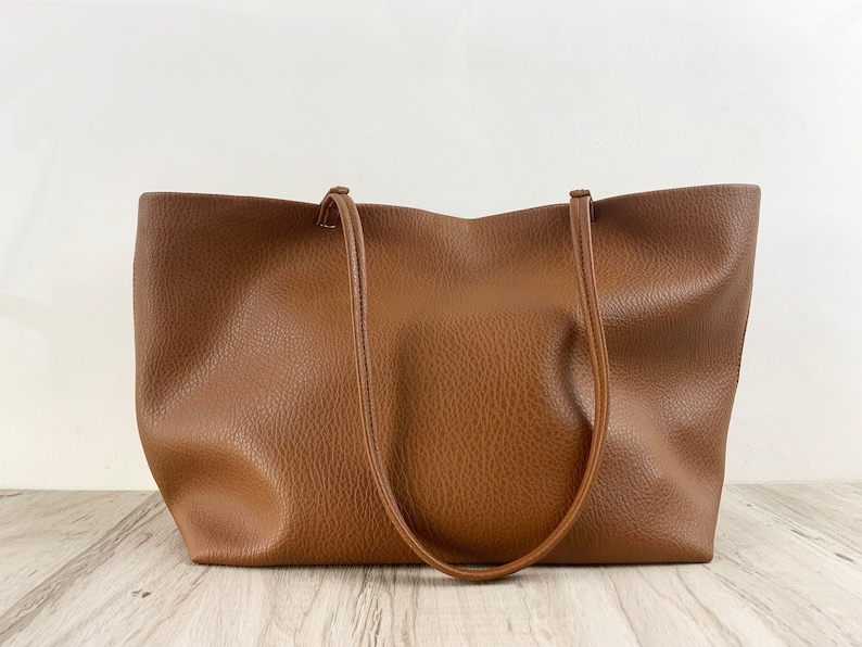 Zacht leer Tote tas voor vrouwen, veganistisch leer slouch tas, boodschappentas lederen schoudertas, slouchy tas hobo tas, cadeau voor Gilr/vrouw Bruin