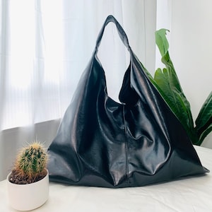 Women Leather Tote Bag, Vintage Slouchy Bag for Lady, Oversize Leather Shoulder Bag, Travel Bag Shopping Bag, Gift for Mother's Day