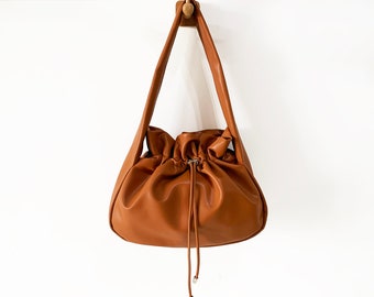 Leather Drawstring Tote Bag, Fashion Shoulder Bag for Women, Shopping Handbag, Traveling Bag, Women's Day Gift for Wife/Girlfriend
