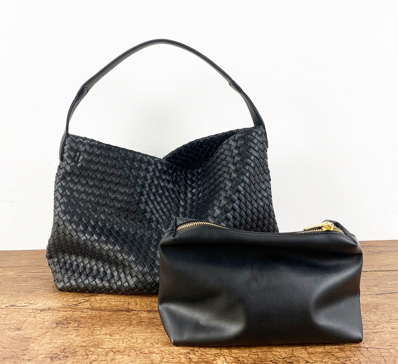 Vegane Leder-Einkaufstasche, gewebte Einkaufstasche, gewebte Leder-Umhängetasche, Sling-Tasche aus Leder, Slouchy-Tasche aus Leder, Hobo, Geburtstagsgeschenk für Sie Bild 6