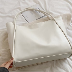 PU Leather Tote Bag for Women, Large Leather Shoulder Bag, Hobo Bag Hand Bag, Travel Bag Shopping Bag, Mother's Day Gift for Her Biały