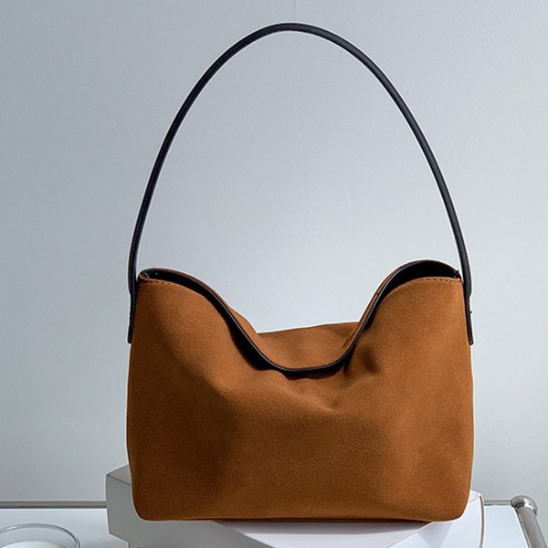 Fashion Suede Leather Tote Bag for Women, Soft Shoulder Bag Slouchy Bag, Daily Shopping Bag for Lady, Gift for Birthday/Anniversary