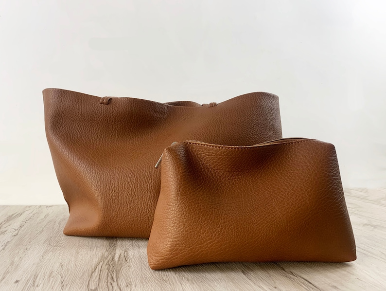 Zacht leer Tote tas voor vrouwen, veganistisch leer slouch tas, boodschappentas lederen schoudertas, slouchy tas hobo tas, cadeau voor Gilr/vrouw afbeelding 4