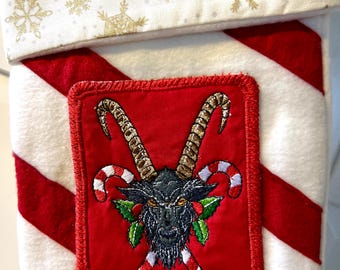 Handgemachter Krampus - Weihnachtsstrumpf: Gestickte Filzstreifen