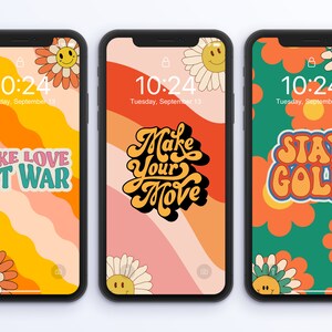 Retro Hippy iPhone Wallpaper Bundle, Set of 3 Download, iPhone Wallpaper Pack, Retro Phone Lock Screen, iOS Wallpaper, iOS 16, iPhone 14 Pro