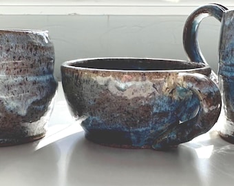 Handmade Stoneware Mug Trio - Earthen Coffee, Tea, Cappuccino Cups