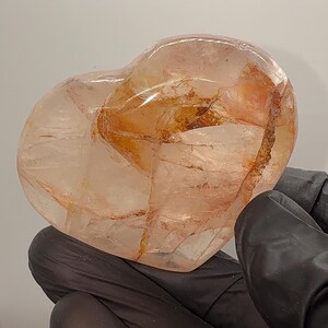 Fire Quartz Puffy Heart Palmstone, Fire Quartz Heart Carving, Hematoid Quartz Heart Carving, Natural Crystal