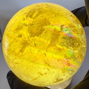 Esfera de calcita óptica de miel arcoíris, calcita de miel, esfera de cristal de calcita óptica