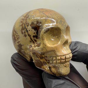 Picture Jasper Skull Carving, Picture Jasper Skull, Dendritic Jasper Crystal, Natural Crystal Carving