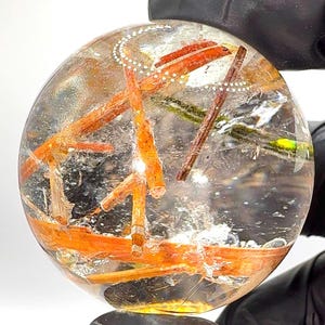 Green and Red Tourmaline in Quartz Sphere, Tourmaline in Quartz Sphere, Clear Quartz Tourmaline Crystal Sphere