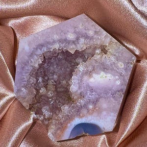 Beautiful Pink Amethyst with Flower Agate Hexagonal Freeform, Pink Amethyst Freeform, Flower Agate Crystal Freeform