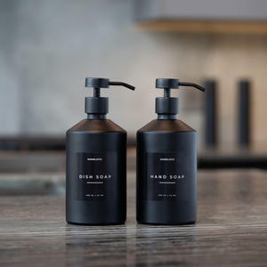 Black Glass Soap Dispenser Set: Refillable Kitchen & Bath Bottles