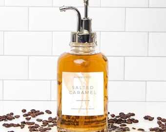 Silver Coffee Syrup Dispenser Set: Glass Bottles, Pumps, Labels