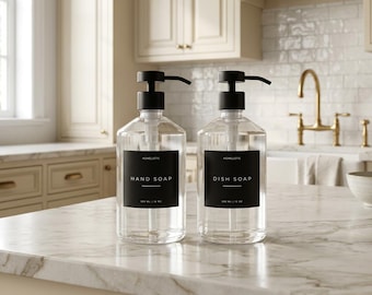 Clear Glass Soap Dispenser Set: Matte Black or Gold Pumps, Refillable 16oz Bottles