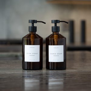 Amber Glass Soap Dispenser Set: Refillable Kitchen & Bath Bottles