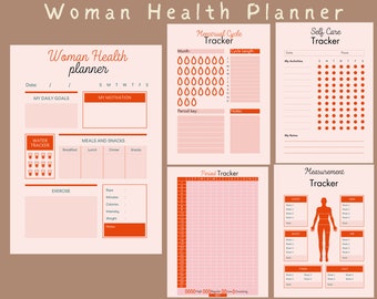 Mental Health Planner,Self Care Planner,Fitness Planner,Skincare Routine, Food Diary, Period Tracker, Workout Log, Digital Printable Journal