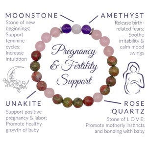 Pregnancy & Fertility Bracelet | Natural Gemstones | Unakite, Rose Quartz, Moonstone, Amethyst | Prepare for Motherhood | Pregnancy Gift