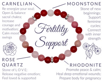 Fertility Gemstone Bracelet: Carnelian, Rhodonite, Moonstone, Rose Quartz | TTC Support, Heal from Loss, Rainbow Baby