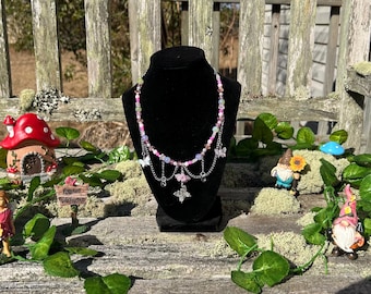 Pink Butterfly Fairy Necklace