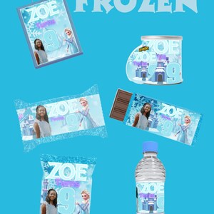 Frozen birthday party favor template bundle kids birthday treat chip bag water bottle juice pouch diy party printable editable girls party