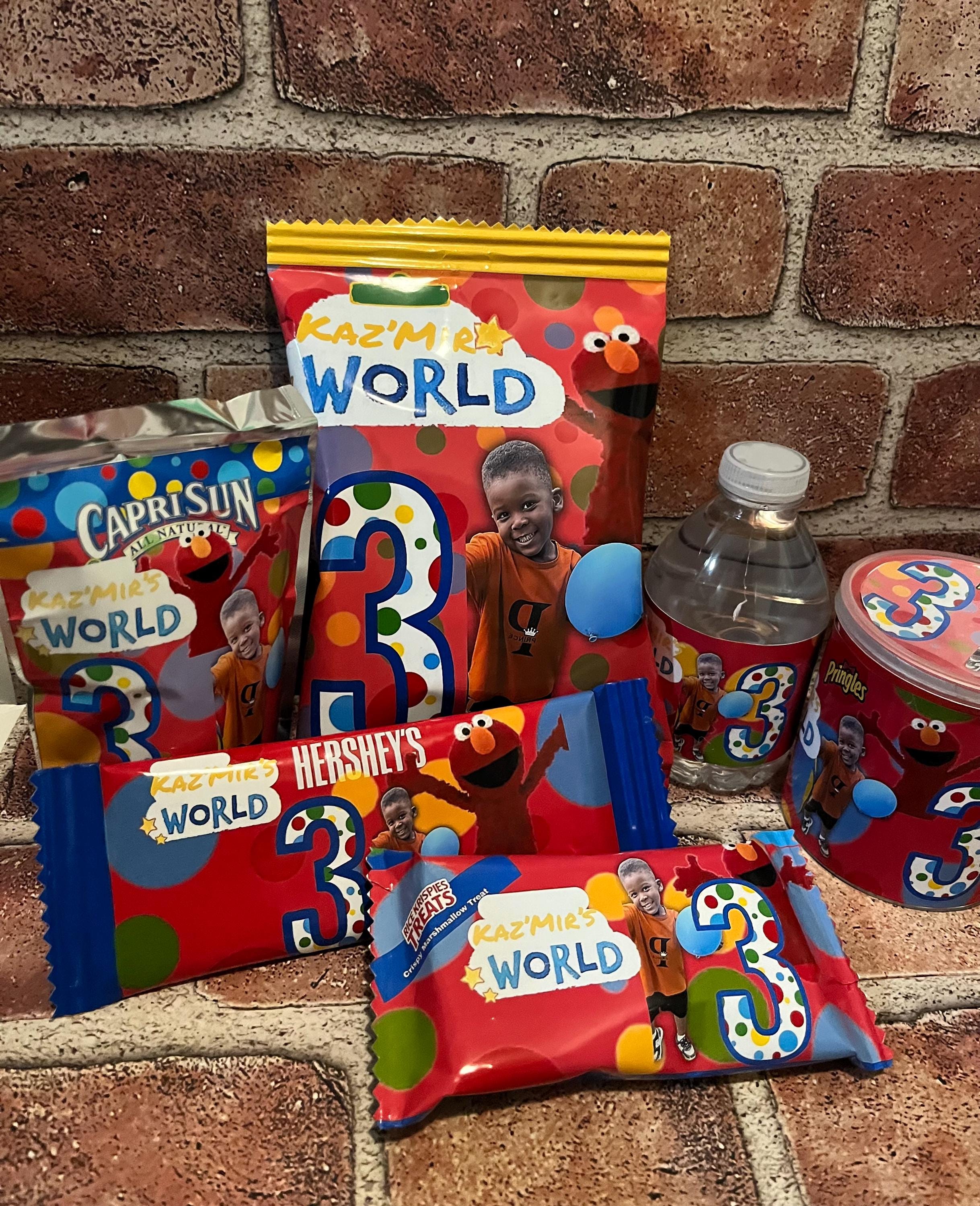 Ready to Use Personalized Custom Party Favor chip bags cans rice treats, fruit snacks party boxes any theme birthday party favors shipped