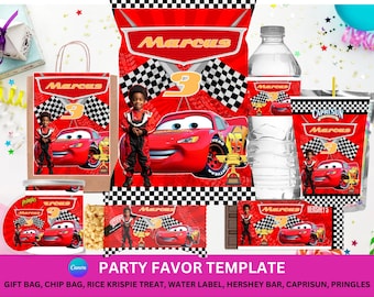 Printed and shipped labels Cars Birthday party favors templates wrappers and labels race car birthday party personalized diy party treats