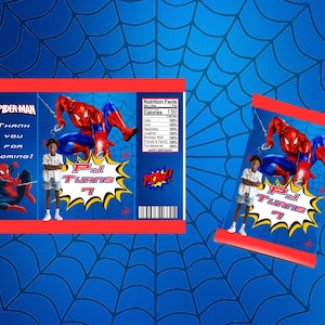 Personalized Spider Man Birthday Party Favor Template chip bag template party gifts supplies decor boy party blue web spidey