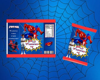 Personalized Spider Man Birthday Party Favor Template chip bag template party gifts supplies decor boy party blue web spidey
