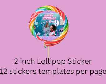 Personalized Lollipop Stickers all themes and occasions kids birthday party favors treat bag editable template digital baby shower
