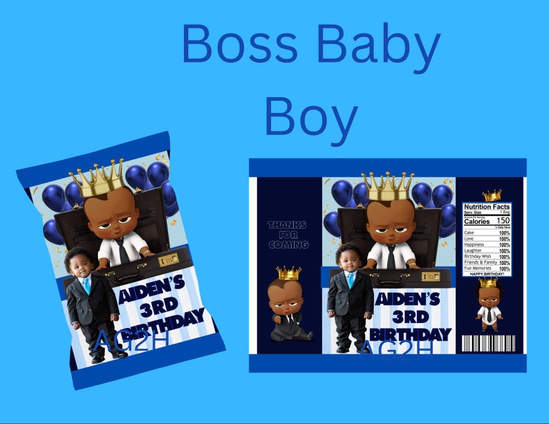 Editable Boss Boy Baby Birthday Party Favors Bundle Template Chip Bags ...