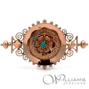 Antique 18 Karat Rose Gold Turquoise and Seed Pearl Flower Brooch