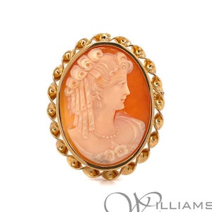 Estate Mid-Century 18ky Carved Cameo Twisted Frame Brooch, c.1940&#39;s