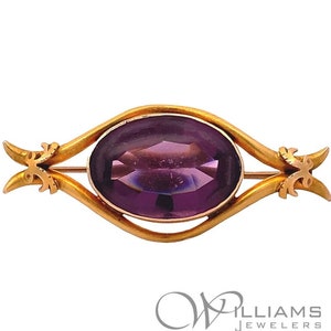 10 Karat Yellow Gold Bezel Cabochon Amethyst Antique Brooch