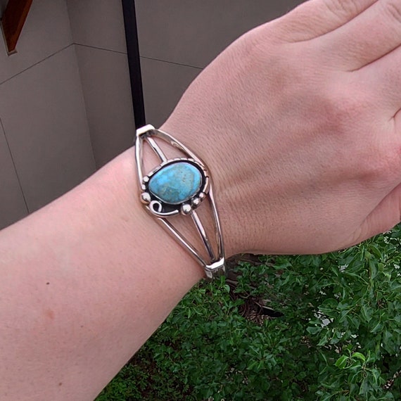 Sterling Silver Navajo Turquoise Cuff Bracelet by… - image 8