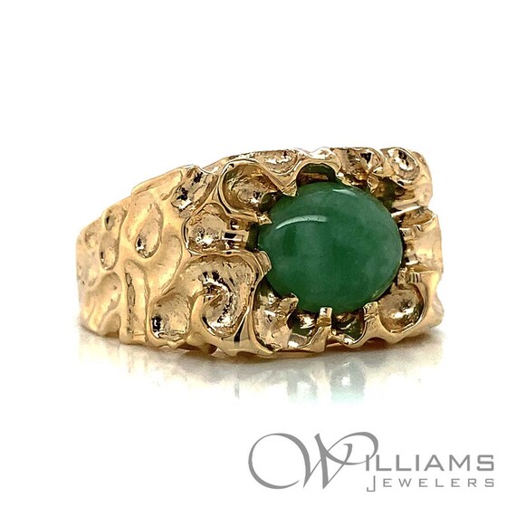 Vintage 14ky Jade Brutalist Nugget Style Mens Ring - image 2