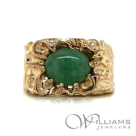 Vintage 14ky Jade Brutalist Nugget Style Mens Ring - image 1