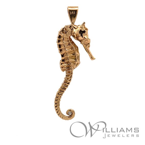 Vintage 14ky Yellow Gold Diamond Large Seahorse P… - image 3