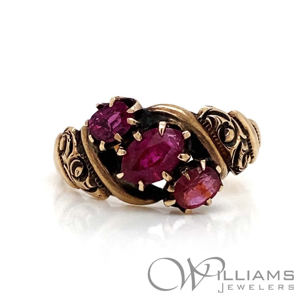 Antique 10ky Ruby 3 Stone Ring - Etsy