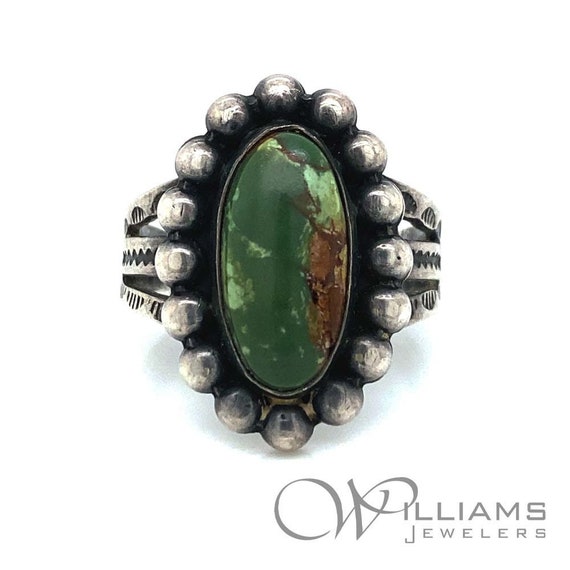 Vintage Silver Green Turquoise Southwestern Ring