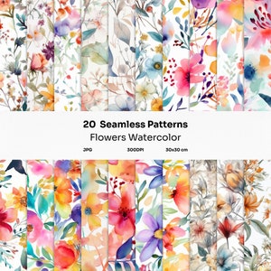 Flowers Watercolor Abstract Digital Prints: 20 Seamless Patterns, Bright, Floral, Colorful, Scrapbooking, Backgrounds, Wallpaper, Commercial
