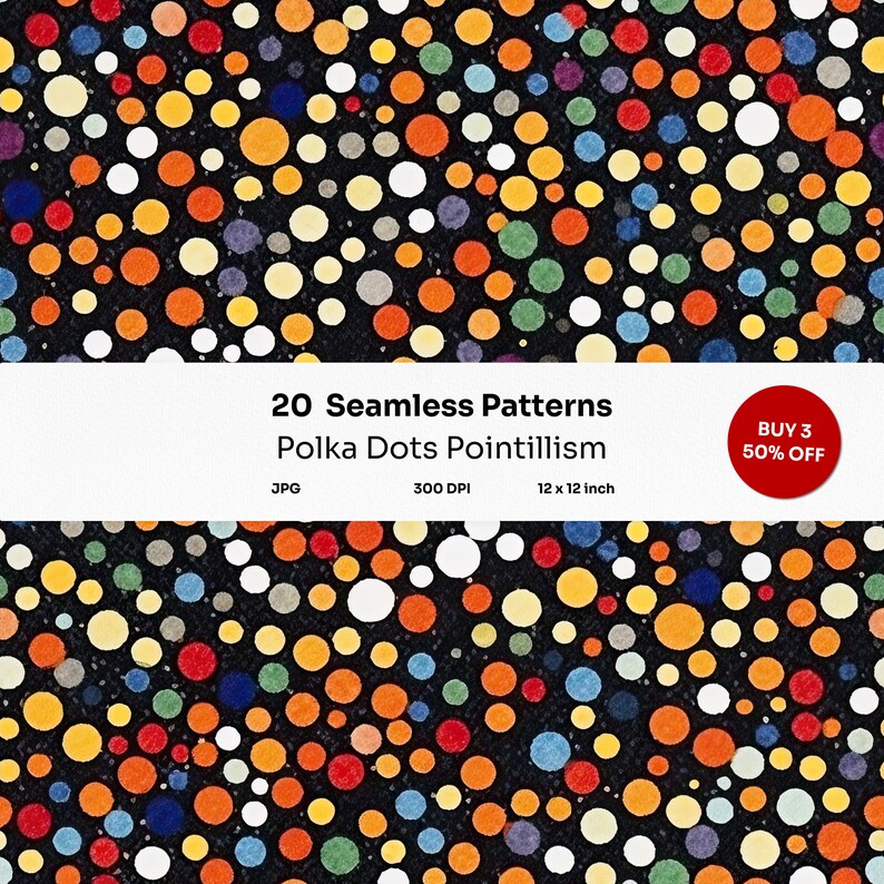 Pointillism Pattern Polka Dots Pointillism Abstract Digital Prints: 20 Seamless Patterns ...
