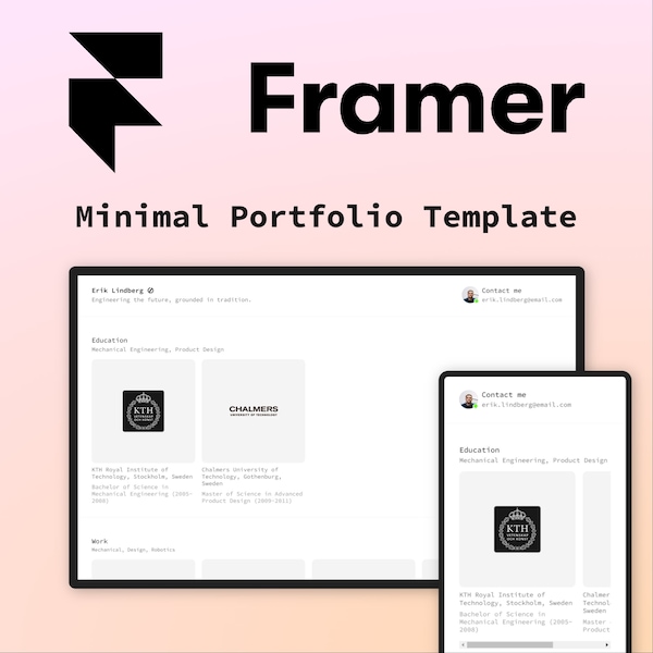 Plantilla de sitio web Framer, cartera minimalista moderna y limpia, sitio de una página para ingenieros, autónomos, uso personal y profesional, comercial