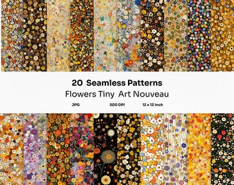 Tiny Flowers Abstract Digital Paper: 20 Seamless Patterns, Art Nouveau Prints, Scrapbooking, Backgrounds, Wallpaper, Commercial Use