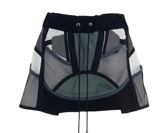 Elastic Waist Skirt, Adjustable Drawstring, Deadstock Mesh Panel Skirt